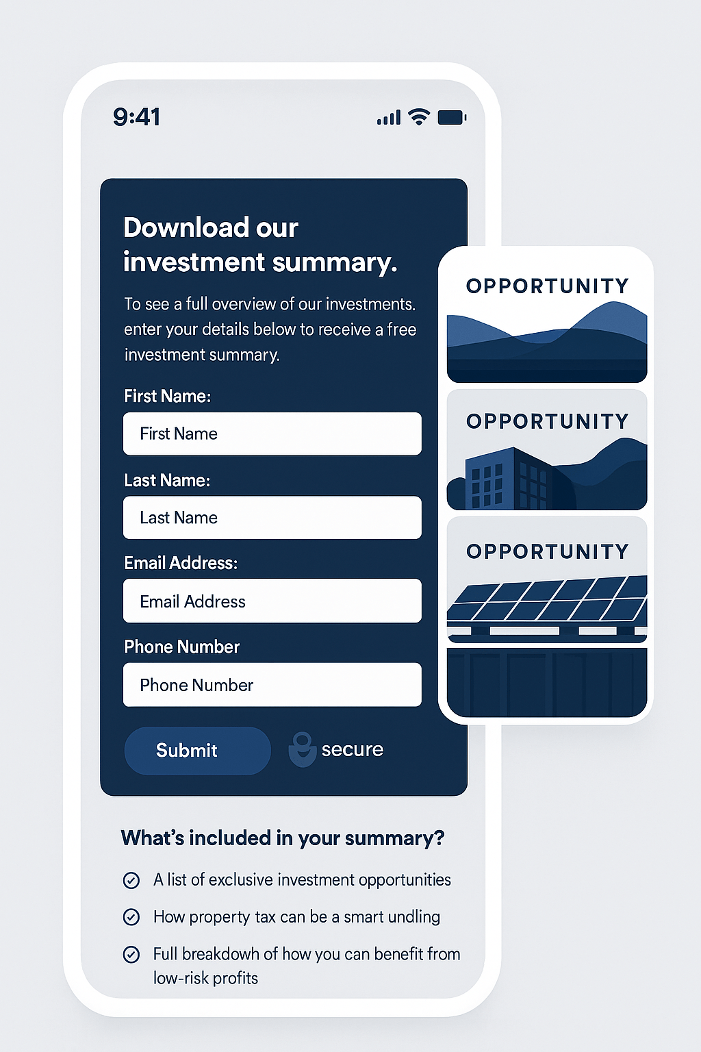 Free investment brochure download – explore property developments, projected returns, and key risk factors